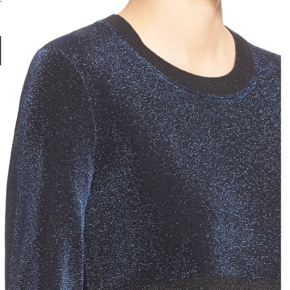 Tory Burch metallic blue / black shimmer striped wool Sheath dress size small - Picture 3 of 14